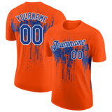 Custom Orange Royal-White Dripping Splatter Paint Performance T-Shirt