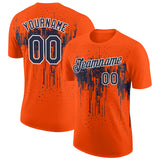 Custom Orange Navy-White Dripping Splatter Paint Performance T-Shirt