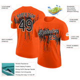 Custom Orange Black-White Dripping Splatter Paint Performance T-Shirt