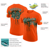 Custom Orange Green-White Dripping Splatter Paint Performance T-Shirt