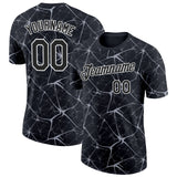 Custom Black Gray-White Abstract Network Crackle Performance T-Shirt