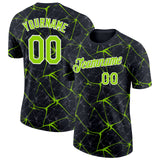 Custom Black Neon Green Gray-White Abstract Network Crackle Performance T-Shirt