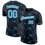 Custom Black Sky Blue Gray-White Abstract Network Crackle Performance T-Shirt
