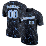 Custom Black Powder Blue Gray-White Abstract Network Crackle Performance T-Shirt