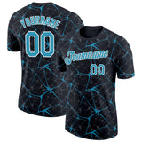 Custom Black Panther Blue Gray-White Abstract Network Crackle Performance T-Shirt