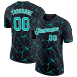 Custom Black Aqua Gray-White Abstract Network Crackle Performance T-Shirt