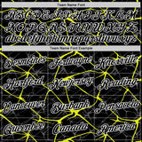 Custom Black Neon Yellow Gray-White Abstract Network Crackle Performance T-Shirt