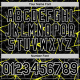 Custom Black Neon Yellow Gray-White Abstract Network Crackle Performance T-Shirt