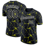 Custom Black Neon Yellow Gray-White Abstract Network Crackle Performance T-Shirt