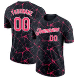 Custom Black Neon Pink Gray-White Abstract Network Crackle Performance T-Shirt