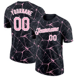 Custom Black Light Pink Gray-White Abstract Network Crackle Performance T-Shirt