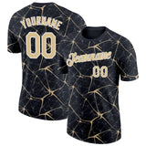 Custom Black Vegas Gold Gray-White Abstract Network Crackle Performance T-Shirt