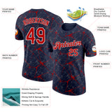 Custom Navy Red Gray-White Abstract Network Crackle Performance T-Shirt