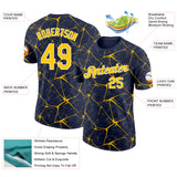 Custom Navy Yellow Gray-White Abstract Network Crackle Performance T-Shirt