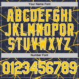Custom Navy Yellow Gray-White Abstract Network Crackle Performance T-Shirt