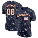 Custom Navy Cream Gray-Crimson Abstract Network Crackle Performance T-Shirt