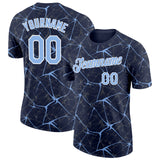 Custom Navy Light Blue Gray-White Abstract Network Crackle Performance T-Shirt
