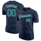 Custom Navy Teal Gray-White Abstract Network Crackle Performance T-Shirt