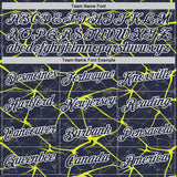 Custom Navy Neon Yellow Gray-White Abstract Network Crackle Performance T-Shirt