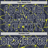 Custom Navy Neon Yellow Gray-White Abstract Network Crackle Performance T-Shirt