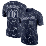 Custom Navy Silver Gray-White Abstract Network Crackle Performance T-Shirt
