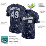 Custom Navy Gray-White Abstract Network Crackle Performance T-Shirt