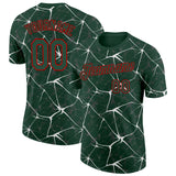 Custom Green White Gray-Red Abstract Network Crackle Performance T-Shirt