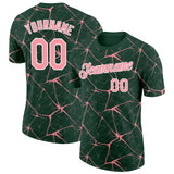 Custom Green Medium Pink Gray-White Abstract Network Crackle Performance T-Shirt