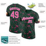 Custom Green Pink Gray-White Abstract Network Crackle Performance T-Shirt