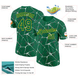 Custom Kelly Green White Gray-Yellow Abstract Network Crackle Performance T-Shirt