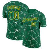 Custom Kelly Green White Gray-Yellow Abstract Network Crackle Performance T-Shirt