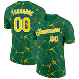 Custom Kelly Green Yellow Gray-White Abstract Network Crackle Performance T-Shirt