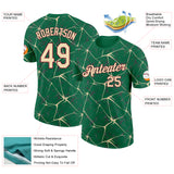 Custom Kelly Green Cream Gray-Crimson Abstract Network Crackle Performance T-Shirt