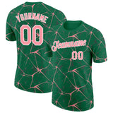 Custom Kelly Green Medium Pink Gray-White Abstract Network Crackle Performance T-Shirt