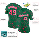 Custom Kelly Green Neon Pink Gray-White Abstract Network Crackle Performance T-Shirt