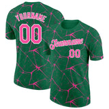 Custom Kelly Green Pink Gray-White Abstract Network Crackle Performance T-Shirt
