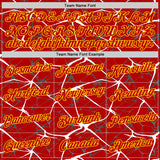 Custom Red White Gray-Yellow Abstract Network Crackle Performance T-Shirt