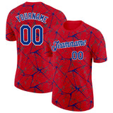 Custom Red Royal Gray-White Abstract Network Crackle Performance T-Shirt