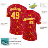 Custom Red Yellow Gray-White Abstract Network Crackle Performance T-Shirt