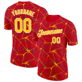 Custom Red Yellow Gray-White Abstract Network Crackle Performance T-Shirt