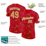Custom Red Old Gold Gray-White Abstract Network Crackle Performance T-Shirt