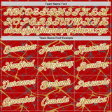 Custom Red Old Gold Gray-White Abstract Network Crackle Performance T-Shirt