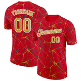 Custom Red Old Gold Gray-White Abstract Network Crackle Performance T-Shirt