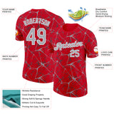 Custom Red Gray-White Abstract Network Crackle Performance T-Shirt