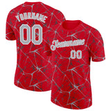 Custom Red Gray-White Abstract Network Crackle Performance T-Shirt