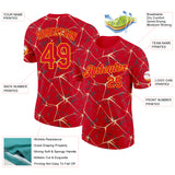 Custom Red Cream Gray-Yellow Abstract Network Crackle Performance T-Shirt