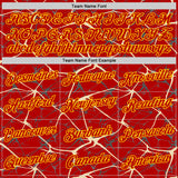 Custom Red Cream Gray-Yellow Abstract Network Crackle Performance T-Shirt