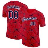 Custom Red Navy Gray-White Abstract Network Crackle Performance T-Shirt