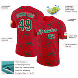 Custom Red Kelly Green Gray-White Abstract Network Crackle Performance T-Shirt