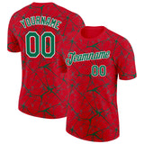Custom Red Kelly Green Gray-White Abstract Network Crackle Performance T-Shirt
